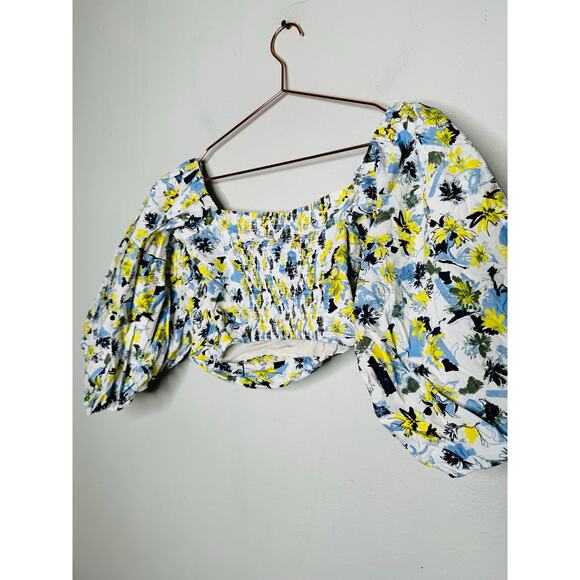 TANYA TAYLOR Blue Floral Cotton Off Shoulder Puff Sleeves Alondra Top Size 2 - Picture 8 of 14